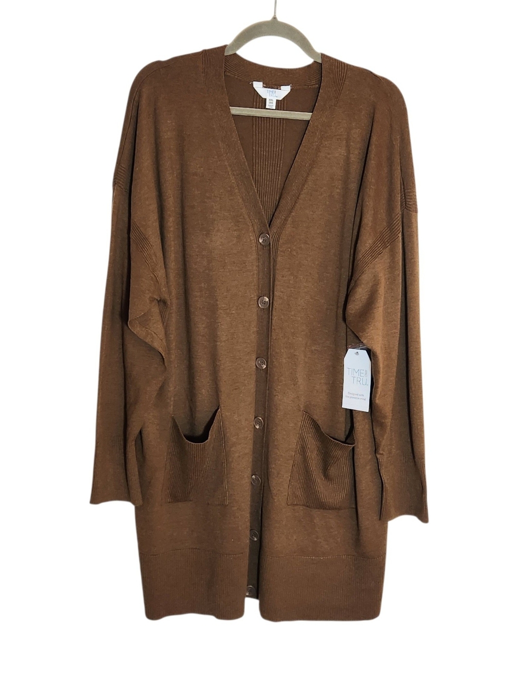 Time and Tru Brown Long Cardigan Sweater Size XXL NWT
